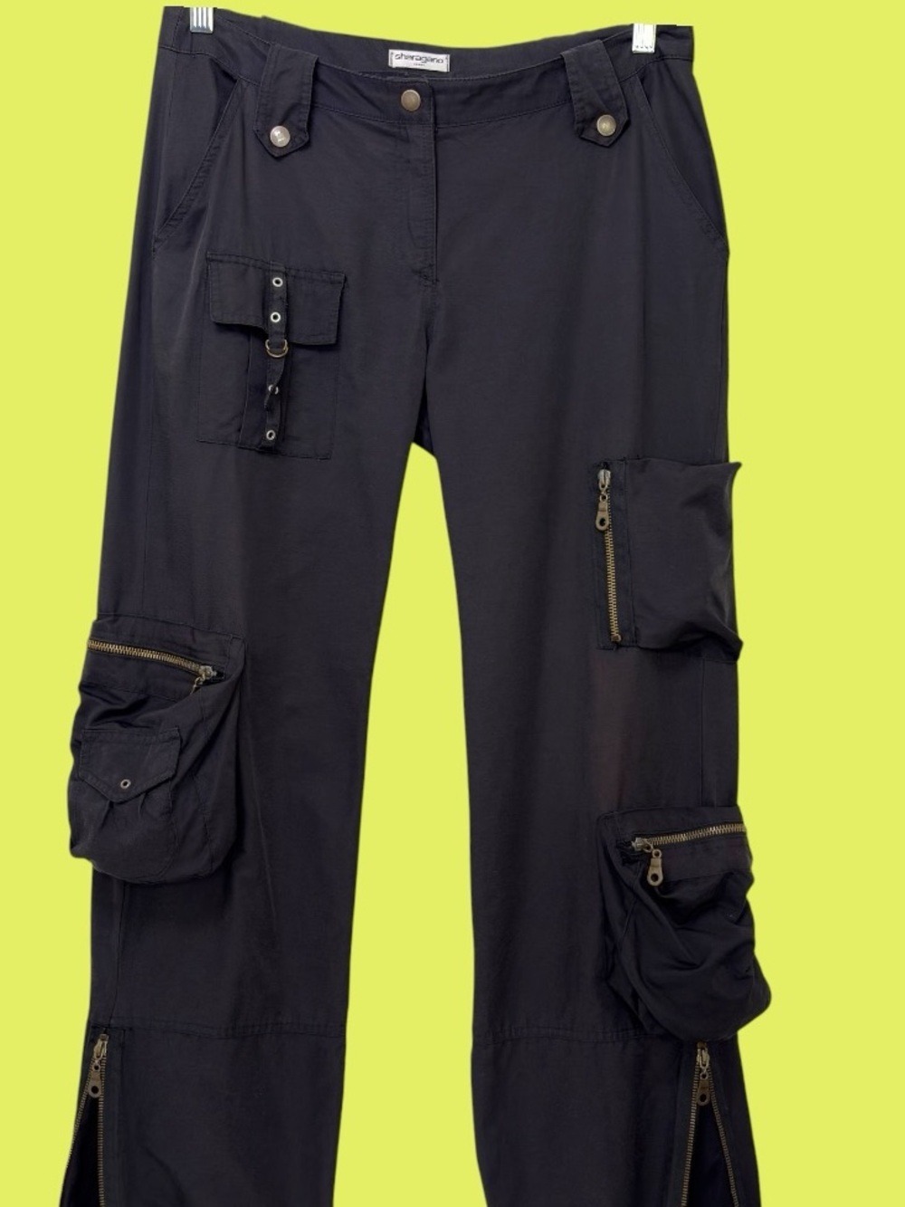 90s Sharagano Black Baggy Cargo Pants S Y2K CyberPunk Techwear Goth Tactical - Picture 2 of 13
